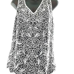 Vintage Jkara Formal Sleeveless Blck & White Beaded Luxury evening Top
